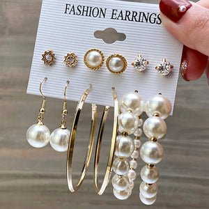 17km fashion pearl hoop earrings set for women geometirc gold metal circle hoop earrings brincos 2021 trend jewelry gift cs5244301