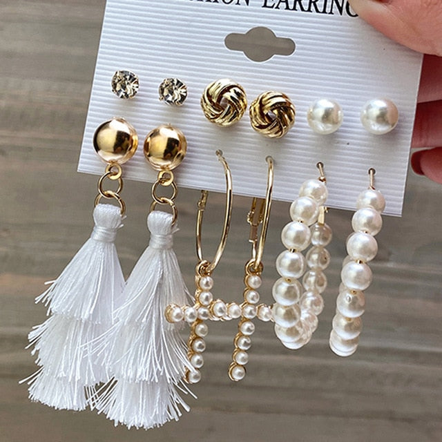 17km fashion pearl hoop earrings set for women geometirc gold metal circle hoop earrings brincos 2021 trend jewelry gift cs51719