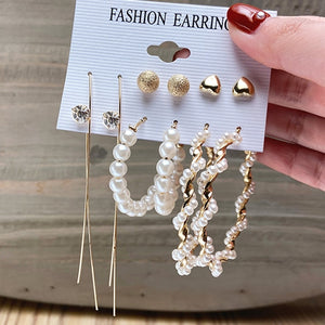 17km fashion pearl hoop earrings set for women geometirc gold metal circle hoop earrings brincos 2021 trend jewelry gift cs51233