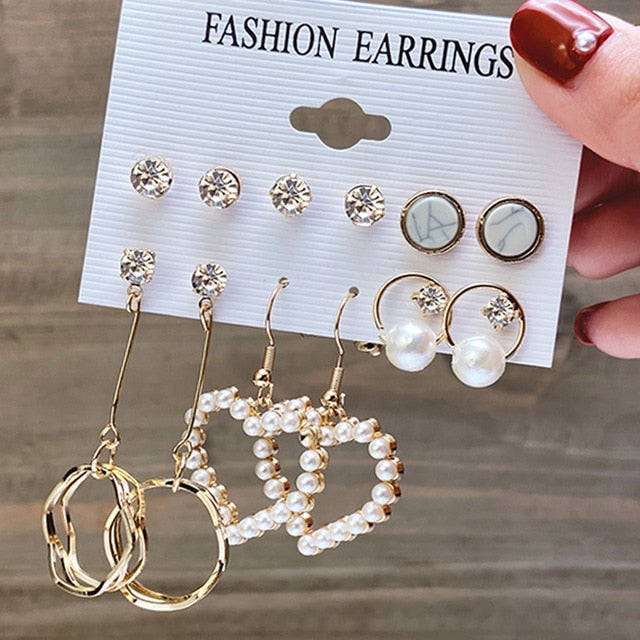 17km fashion pearl hoop earrings set for women geometirc gold metal circle hoop earrings brincos 2021 trend jewelry gift cs51235