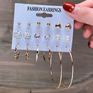 17km fashion pearl hoop earrings set for women geometirc gold metal circle hoop earrings brincos 2021 trend jewelry gift ejcs58051