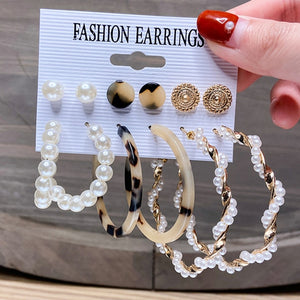 17km fashion pearl hoop earrings set for women geometirc gold metal circle hoop earrings brincos 2021 trend jewelry gift cs5170-43