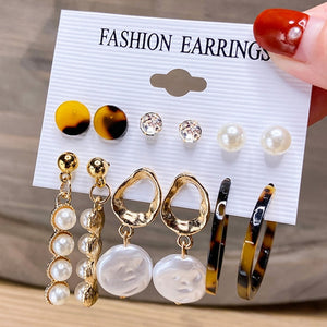 17km fashion pearl hoop earrings set for women geometirc gold metal circle hoop earrings brincos 2021 trend jewelry gift cs5173