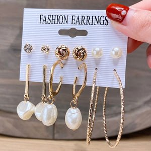 17km fashion pearl hoop earrings set for women geometirc gold metal circle hoop earrings brincos 2021 trend jewelry gift cs5172