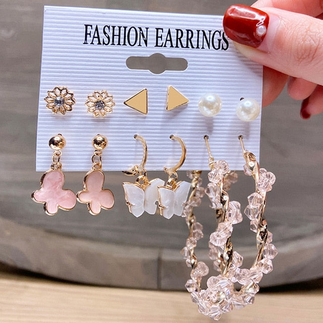 17km fashion pearl hoop earrings set for women geometirc gold metal circle hoop earrings brincos 2021 trend jewelry gift cs51802