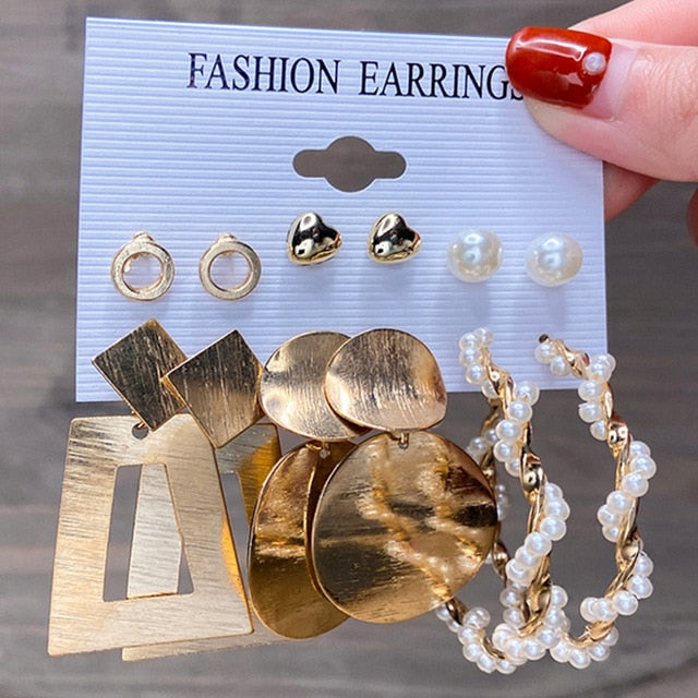 17km fashion pearl hoop earrings set for women geometirc gold metal circle hoop earrings brincos 2021 trend jewelry gift cs51794