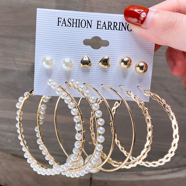 17km fashion pearl hoop earrings set for women geometirc gold metal circle hoop earrings brincos 2021 trend jewelry gift cs5244304