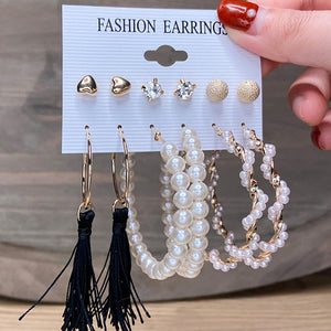 17km fashion pearl hoop earrings set for women geometirc gold metal circle hoop earrings brincos 2021 trend jewelry gift cs51237