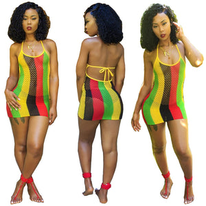 rasta mini - bandage backless summer cover up beach dresses women sling striped montego bodycon casual strap sleeveless tight party nightclub dress