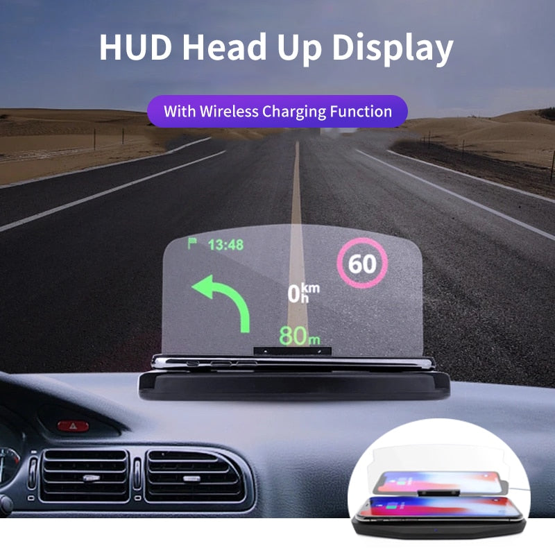 wireless car charger hud head-up display navigation display phone holder anti slip navigation projector iphone huawei samsung