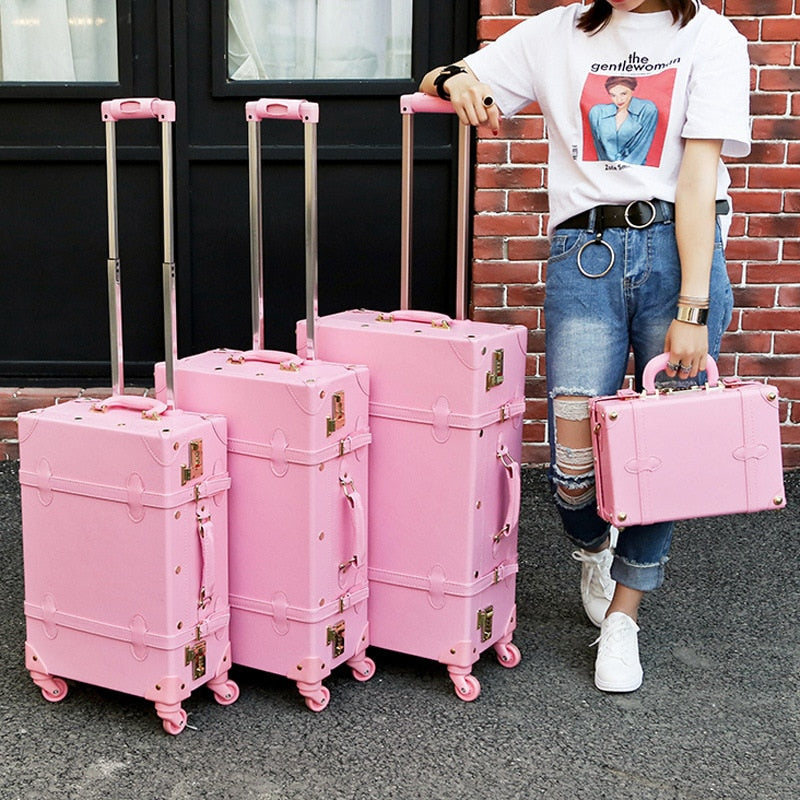 travel more - pink vintage - luxury travel - pretty high guality/leather luggage