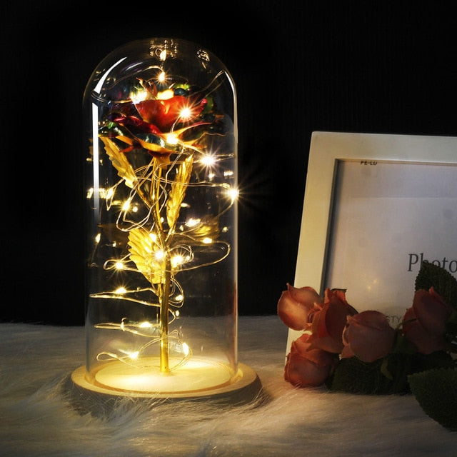 enchanted love rose - led glass dome forever rose valentine's day mother's day special romantic ruby shimmer