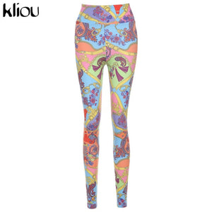 kliou printed loungewear leggings women 2021 spring active workout skinny slim outfit for women fitness sportswear long pants