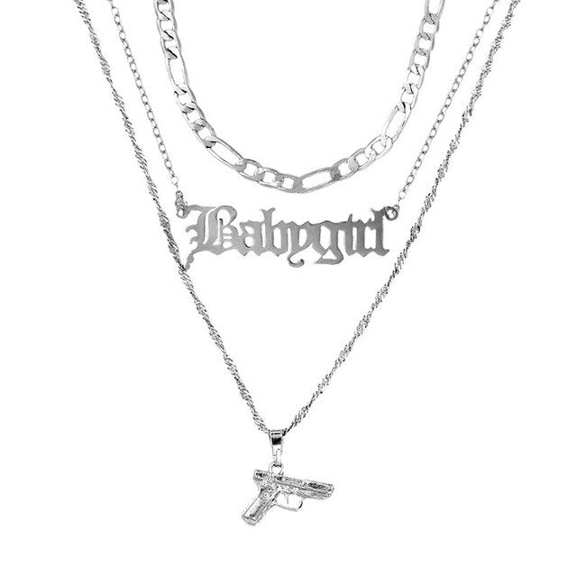 ak47 and other girly charms! necklace gold layered rhinestone tennis necklace for women shining crystal ak47 gun pendants long chain jewelry 048001sl