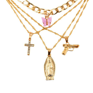 ak47 and other girly charms! necklace gold layered rhinestone tennis necklace for women shining crystal ak47 gun pendants long chain jewelry 039901gd