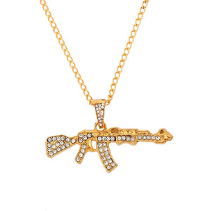 ak47 and other girly charms! necklace gold layered rhinestone tennis necklace for women shining crystal ak47 gun pendants long chain jewelry 041101gd