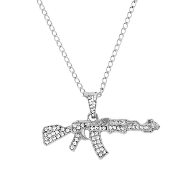 ak47 and other girly charms! necklace gold layered rhinestone tennis necklace for women shining crystal ak47 gun pendants long chain jewelry 041102sl