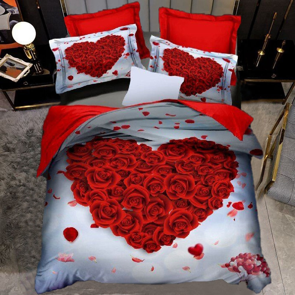 3d love rose heart bedding set nordic duvet cover 150x200 220x240 king size quilt cover modern cat wolf print pillowcase no bed sheet