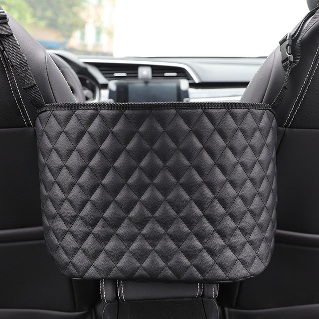 crystal rhinestone pu leather car storage bag organizer barrier of backseat holder multi-pockets car container stowing tidying