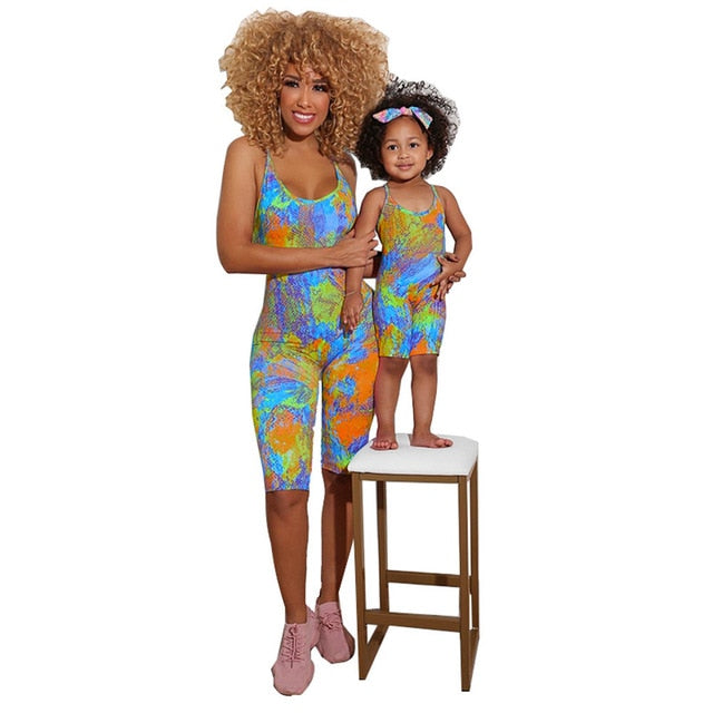 nashakaite summer mother and daughter clothes butterfly print sling jumpsuit sleeveless backless rompers mommy and me outfits