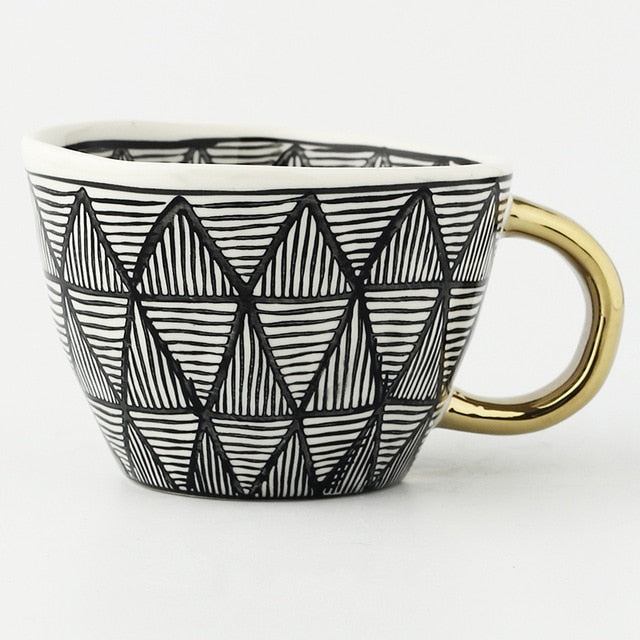 creative geometric ceramic mugs with gold handle handmade coffee cups irregular shaped tea milk mug cup unique gifts home decor 1