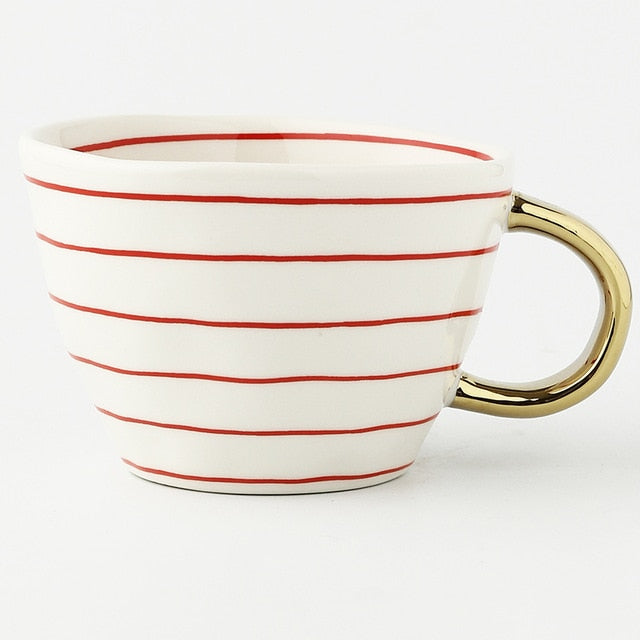 creative geometric ceramic mugs with gold handle handmade coffee cups irregular shaped tea milk mug cup unique gifts home decor 2