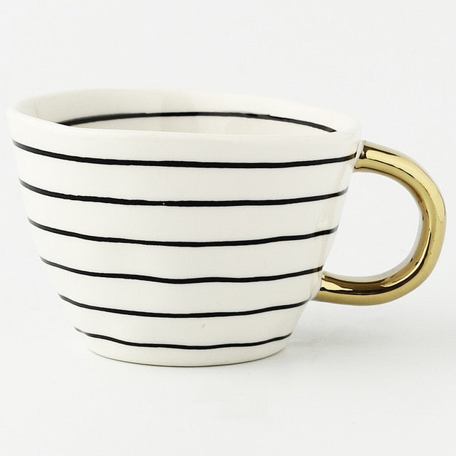 creative geometric ceramic mugs with gold handle handmade coffee cups irregular shaped tea milk mug cup unique gifts home decor 6