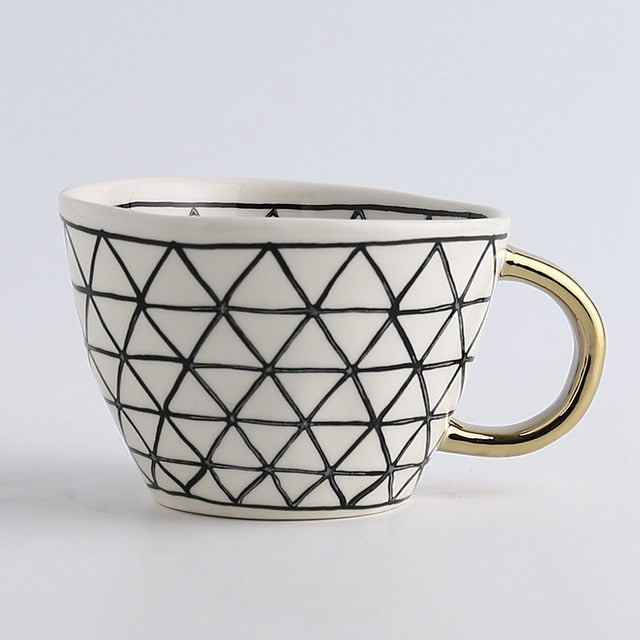 creative geometric ceramic mugs with gold handle handmade coffee cups irregular shaped tea milk mug cup unique gifts home decor 11