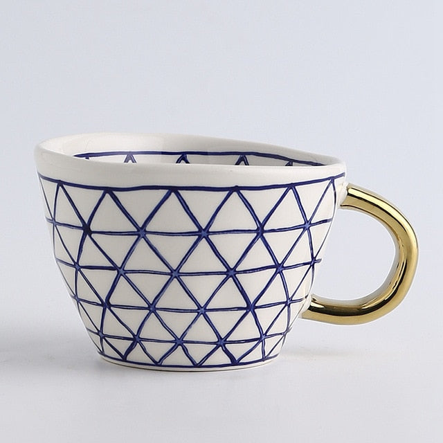 creative geometric ceramic mugs with gold handle handmade coffee cups irregular shaped tea milk mug cup unique gifts home decor 10