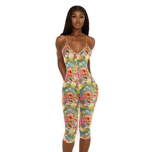 anjamanor sexy floral hawaiian print mesh romper club outfits for women summer 2021 halter bodycon jumpsuit shorts d85-ai10