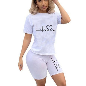 casual tracksuit women two piece set summer t-shirts and shorts sets solid color print short sleeve top tees female suits s-4xl