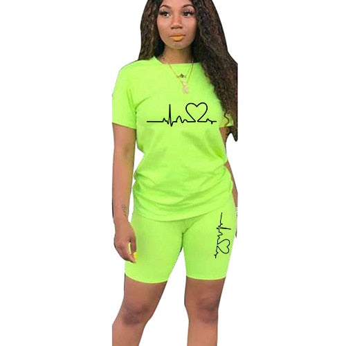 casual tracksuit women two piece set summer t-shirts and shorts sets solid color print short sleeve top tees female suits s-4xl