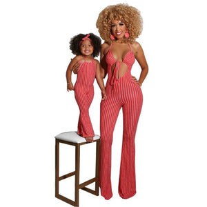 mama and me -  clothes summer fashion striped sexy sling jumpsuit mommy and me jumpsuit family matching outfit