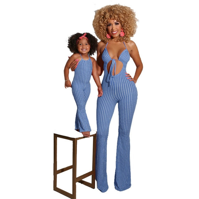 mama and me -  clothes summer fashion striped sexy sling jumpsuit mommy and me jumpsuit family matching outfit