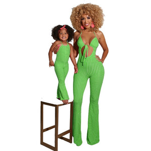 mama and me -  clothes summer fashion striped sexy sling jumpsuit mommy and me jumpsuit family matching outfit