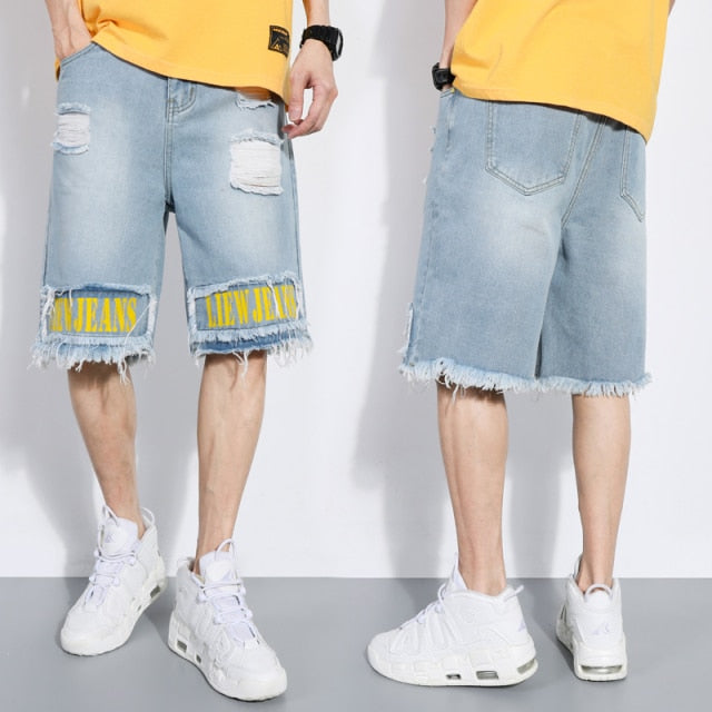 xclusive mens - spring summer men's denim shorts men's clothing beach ripped jeans denim cotton short casual business social men shorts