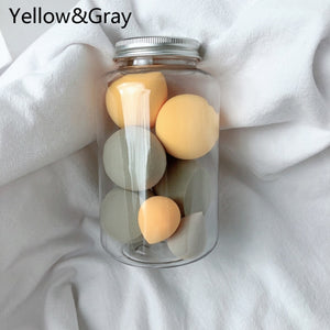 og pretty - makeup sponge dry&wet use cosmetic puff sponge maquiagem foundation powder blush beauty tools with storage box 7pcs-yellow gray