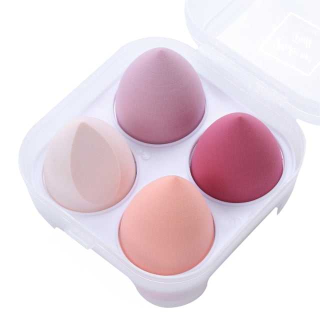 og pretty - makeup sponge dry&wet use cosmetic puff sponge maquiagem foundation powder blush beauty tools with storage box 4pcs-pink