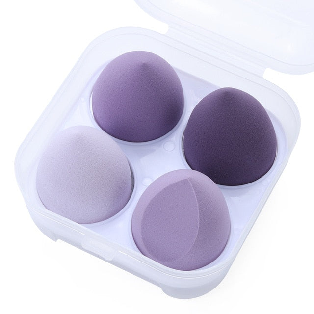 og pretty - makeup sponge dry&wet use cosmetic puff sponge maquiagem foundation powder blush beauty tools with storage box 4pcs-purple