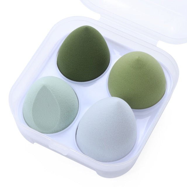 og pretty - makeup sponge dry&wet use cosmetic puff sponge maquiagem foundation powder blush beauty tools with storage box 4pcs-matcha