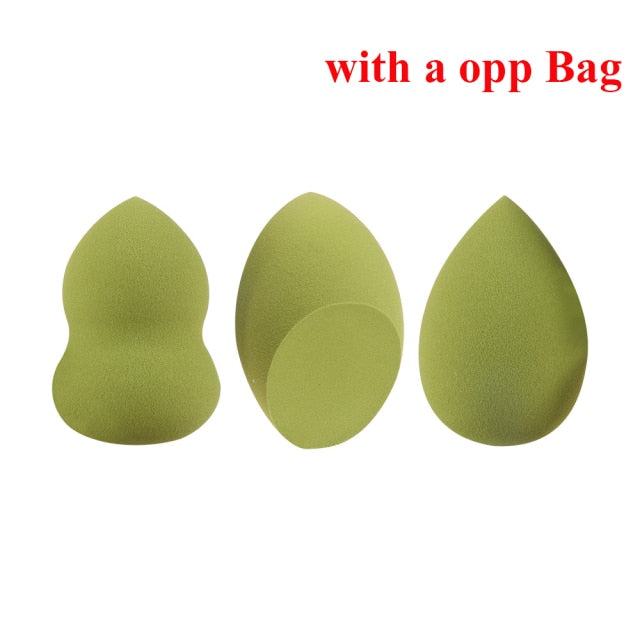 og pretty - makeup sponge dry&wet use cosmetic puff sponge maquiagem foundation powder blush beauty tools with storage box 3pcs-matcha