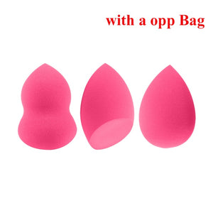 og pretty - makeup sponge dry&wet use cosmetic puff sponge maquiagem foundation powder blush beauty tools with storage box 3pcs-rose red