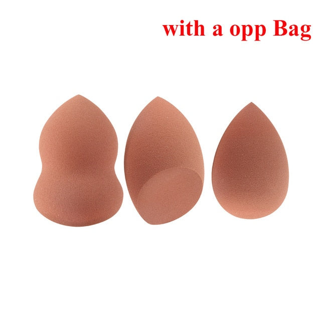 og pretty - makeup sponge dry&wet use cosmetic puff sponge maquiagem foundation powder blush beauty tools with storage box 3pcs-coffee