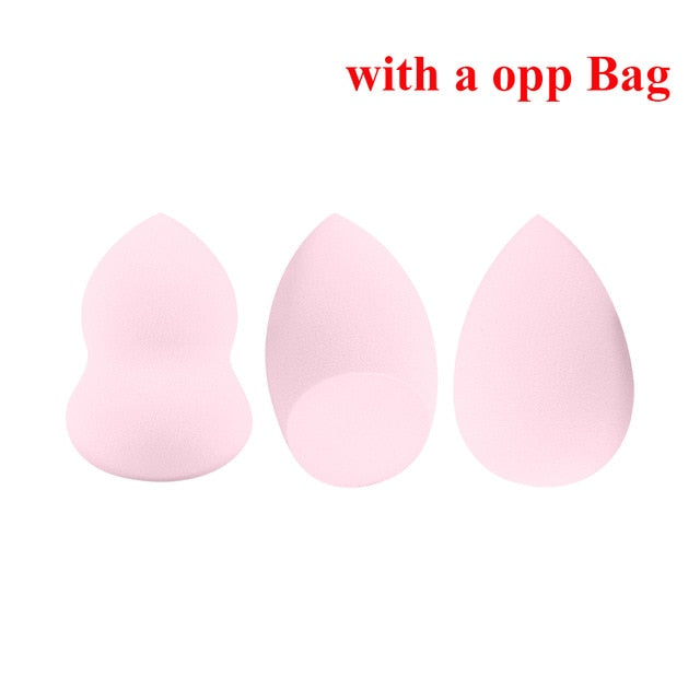 og pretty - makeup sponge dry&wet use cosmetic puff sponge maquiagem foundation powder blush beauty tools with storage box 3pcs-pink