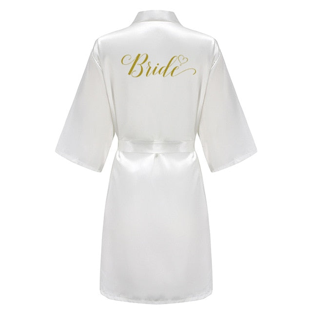 wedding party bridesmaid maid of honor robe with gold writing letter women lady pink satin bathrobe kimono s-4xl