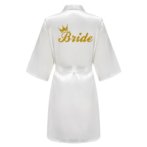 wedding party bridesmaid maid of honor robe with gold writing letter women lady pink satin bathrobe kimono s-4xl