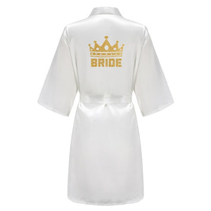 wedding party bridesmaid maid of honor robe with gold writing letter women lady pink satin bathrobe kimono s-4xl