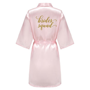 wedding party bridesmaid maid of honor robe with gold writing letter women lady pink satin bathrobe kimono s-4xl