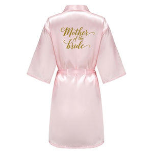 wedding party bridesmaid maid of honor robe with gold writing letter women lady pink satin bathrobe kimono s-4xl