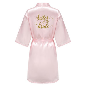 wedding party bridesmaid maid of honor robe with gold writing letter women lady pink satin bathrobe kimono s-4xl as the photo show 14 / s